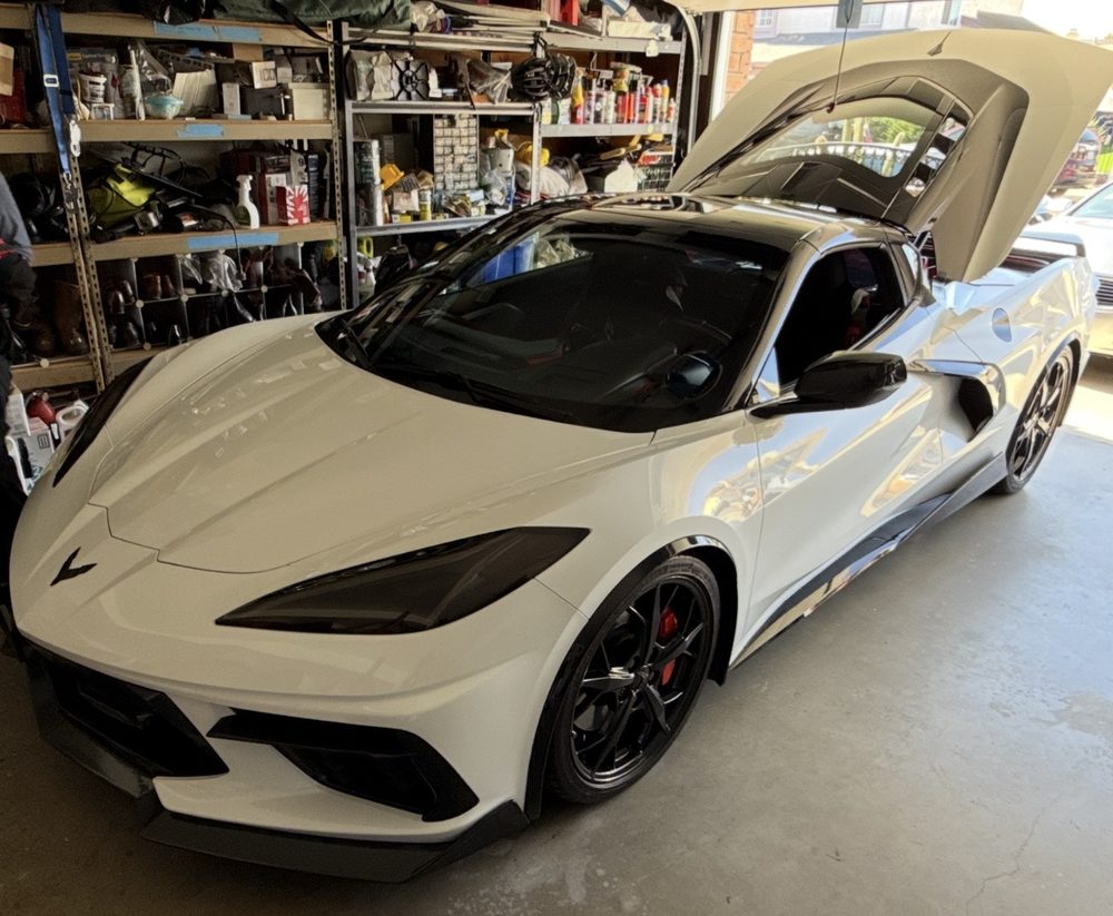 Detailed white Chevrolet Corvette C8, mobile detailing