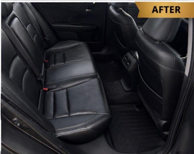 Back seat after detailing — clean conditioned upholstery
