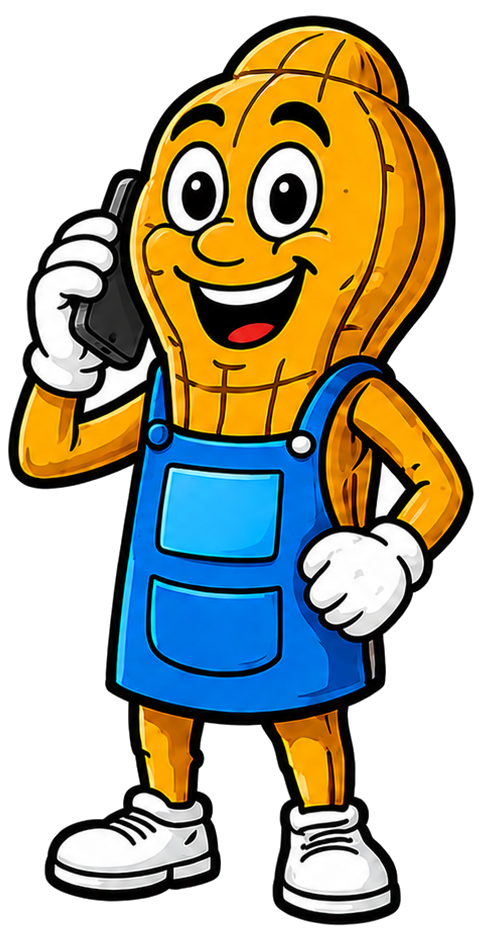 Peanut mascot on the phone