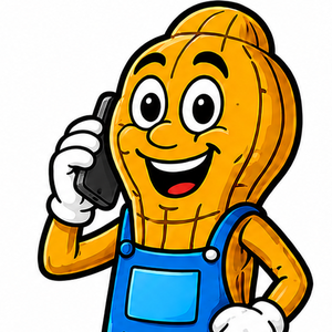 Peanut mascot on the phone
