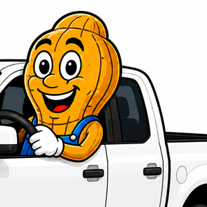 Peanut mascot driving a truck to you
